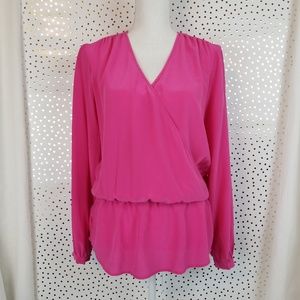 Ann Taylor | Pink Silk Peplum Wrap Blouse | Large